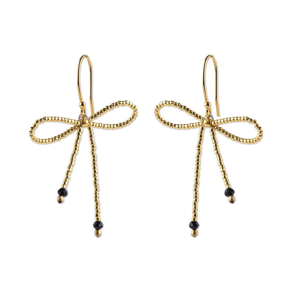 Bow Schwarzer Onyx Ohrringe Goldfarben