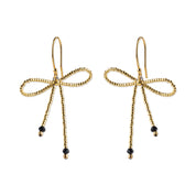 Bow Zwarte Onyx Goudkleurige Oorbellen