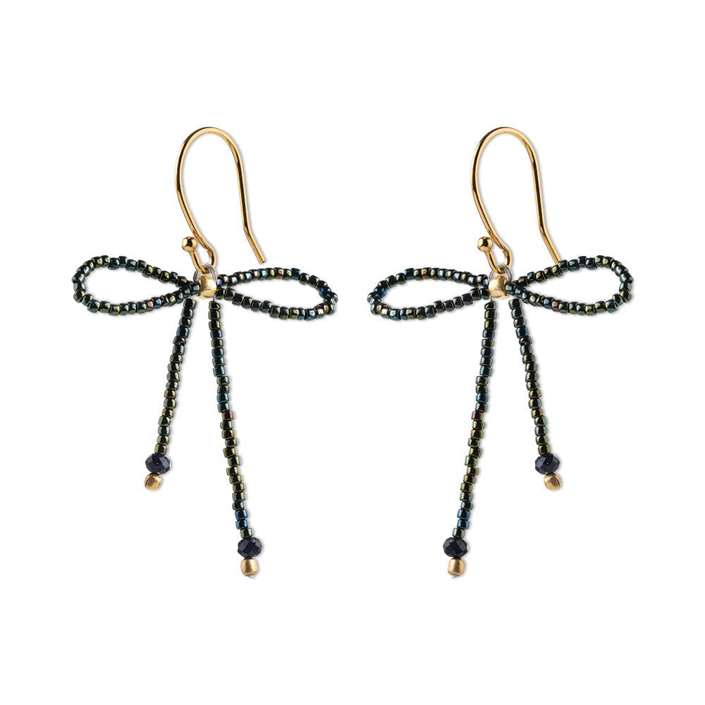 Bow Schwarzer Onyx Ohrringe Grünfarben