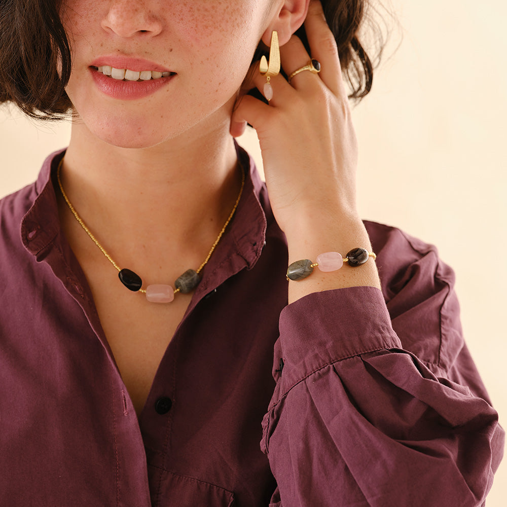 Desirable Granaat Rozenkwarts Labradoriet Armband