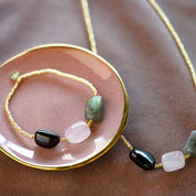 Desirable Granaat Rozenkwarts Labradoriet Armband