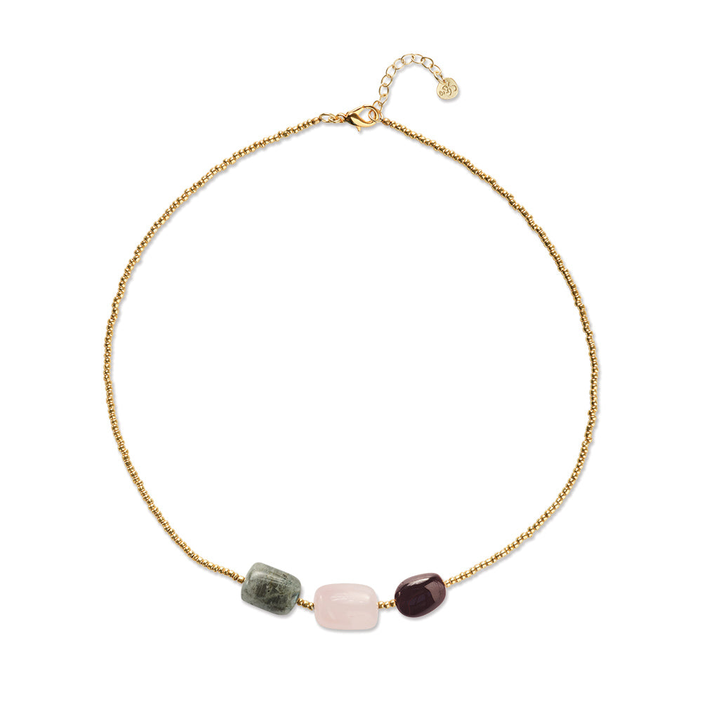 Blissful Granaat Rozenkwarts Labradoriet Ketting