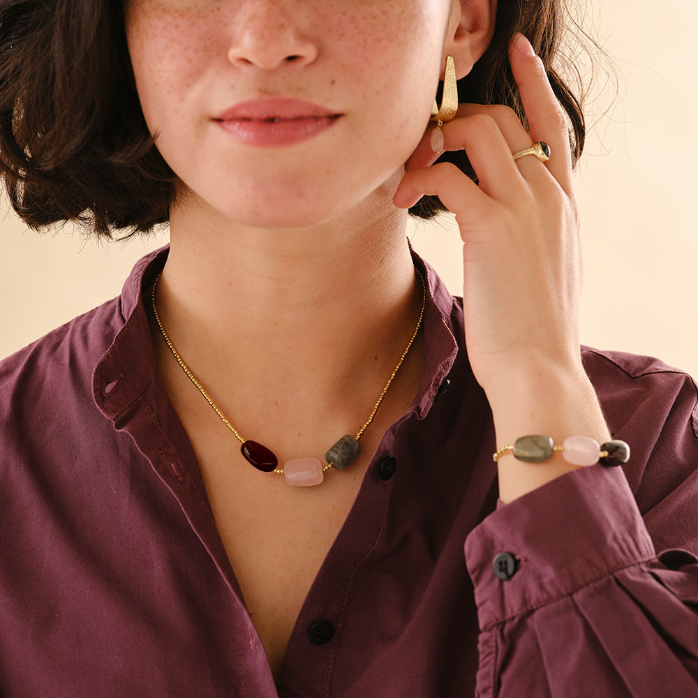 Blissful Granaat Rozenkwarts Labradoriet Ketting