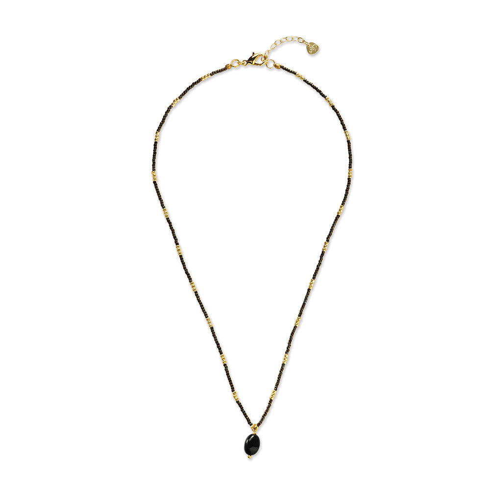 Wishing Schwarzer Onyx Halskette Goldfarben