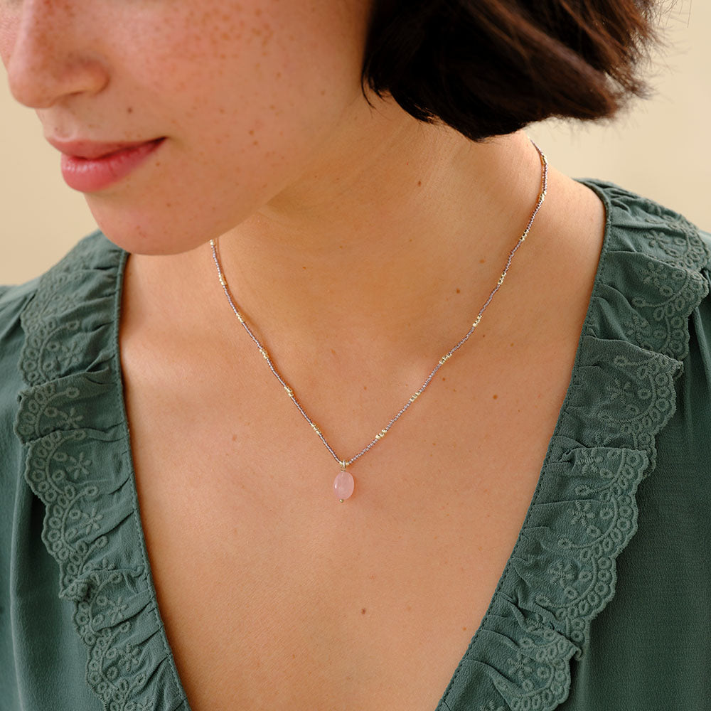 Wishing Rozenkwarts Ketting Zilverkleurig