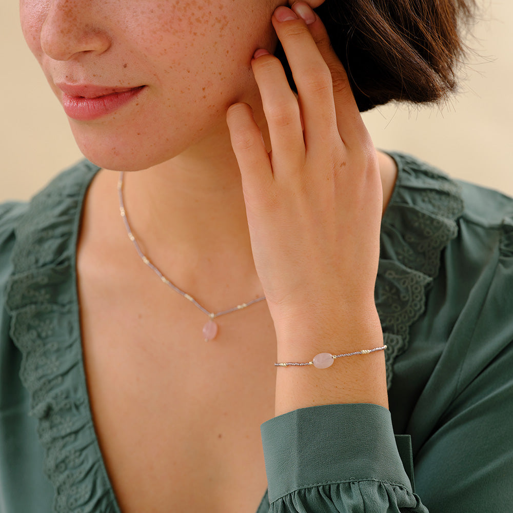 Wanting Rose Quartz Bracelet Silver Colored