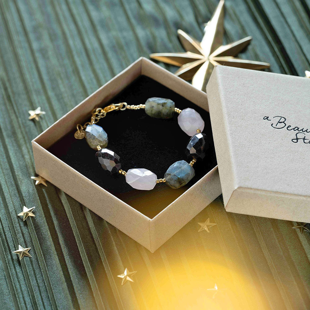 Spectacular Labradorit Rosenquarz Granat Armband