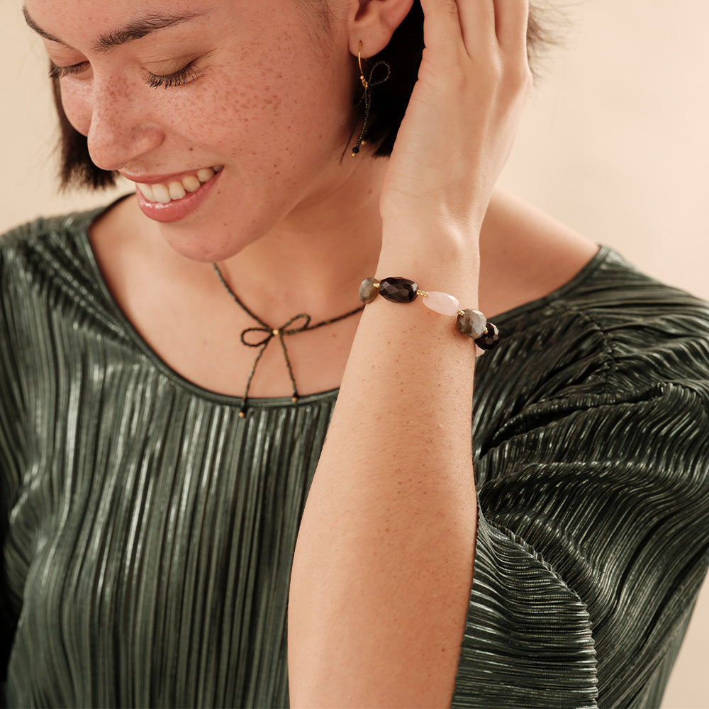 Spectacular Labradorit Rosenquarz Granat Armband