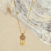 Authentic Perzik Maansteen Vergulde Ketting