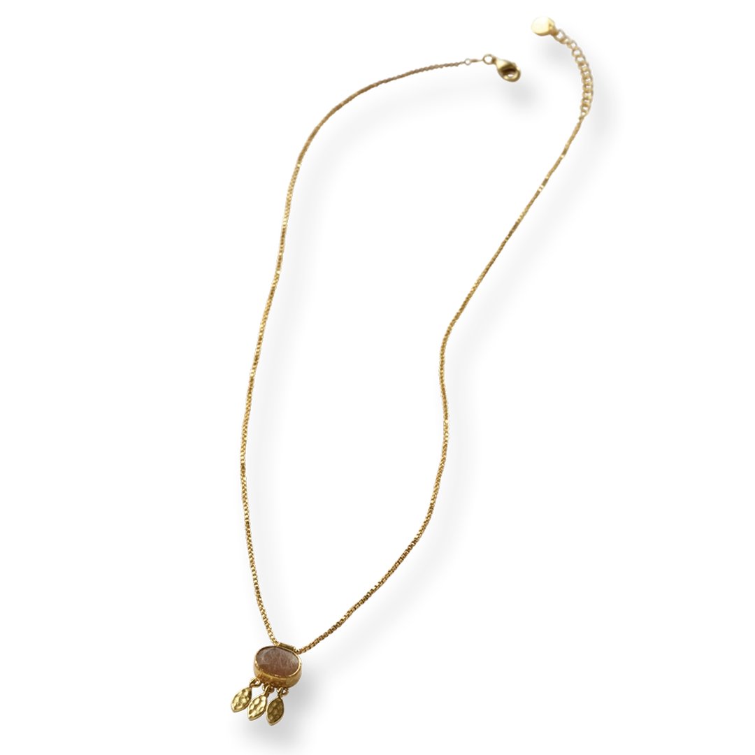 Authentic Perzik Maansteen Vergulde Ketting