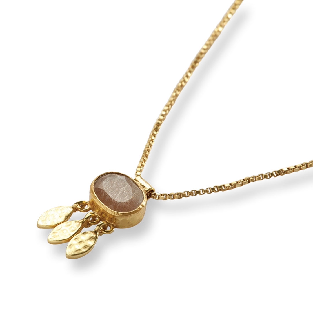 Authentic Perzik Maansteen Vergulde Ketting