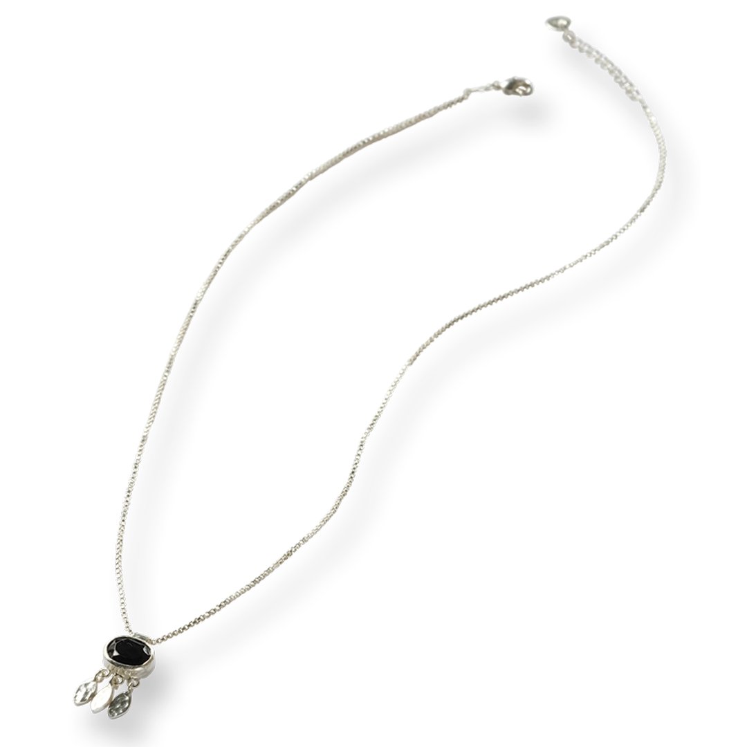 Authentic Schwarzer Onyx versilberte Halskette