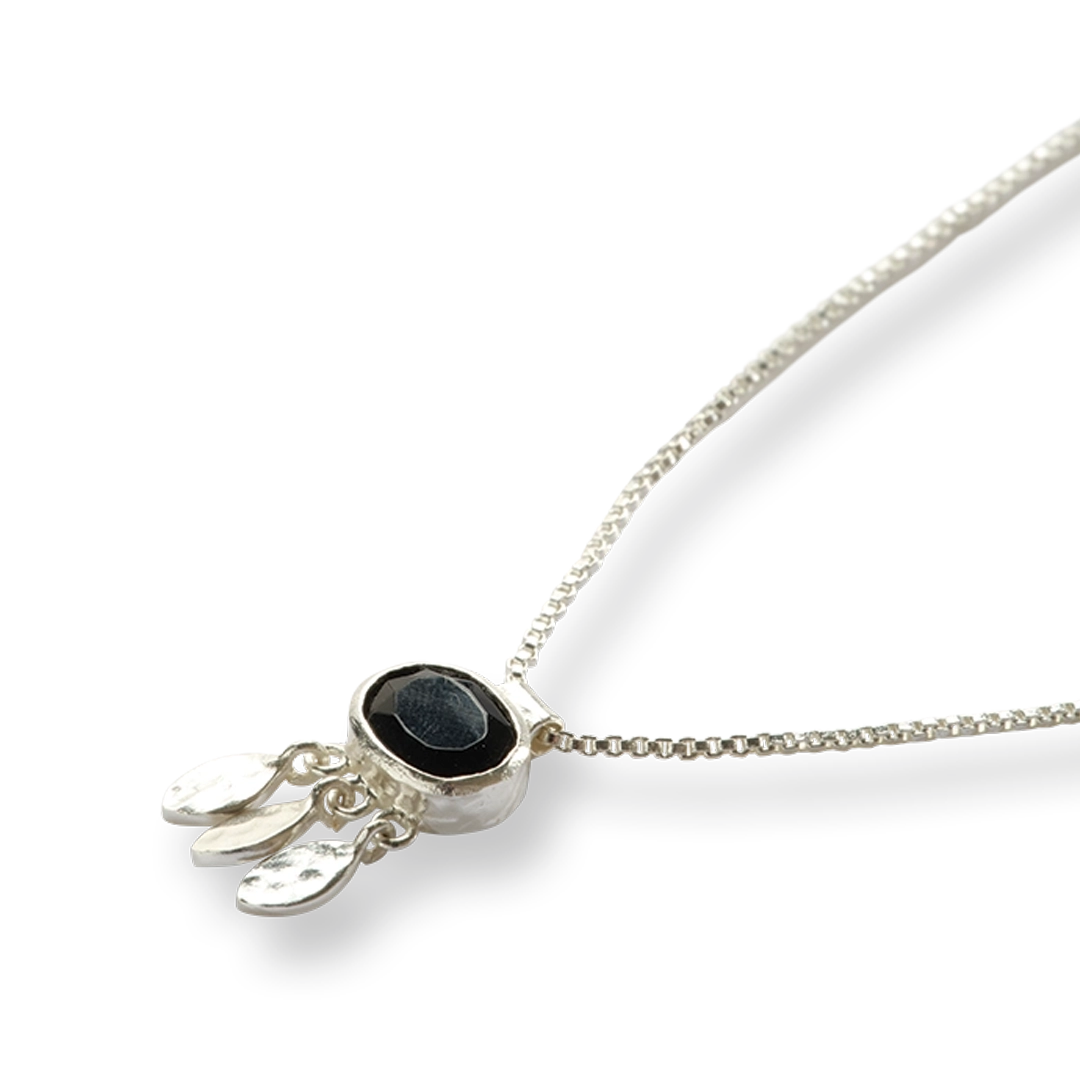 Authentic Schwarzer Onyx versilberte Halskette