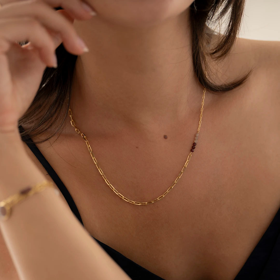 Encourage Perzik Maansteen Granaat Vergulde Ketting