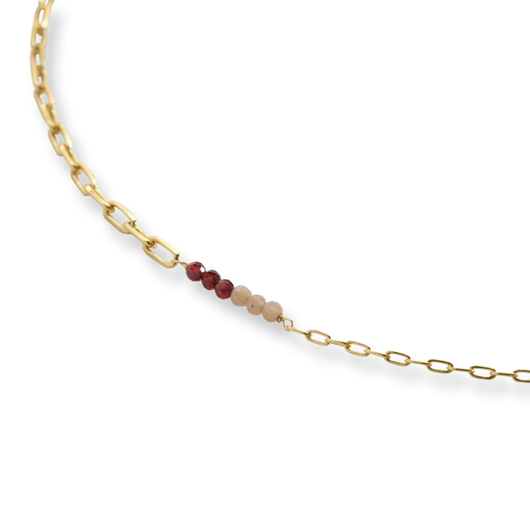 Encourage Perzik Maansteen Granaat Vergulde Ketting