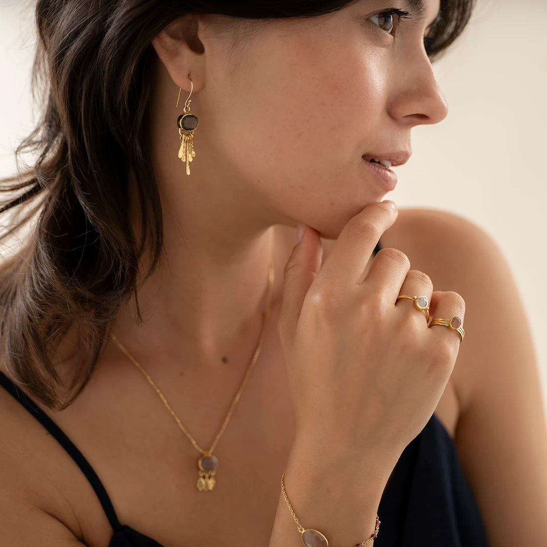 Praising Labradoriet Vergulde Oorbellen