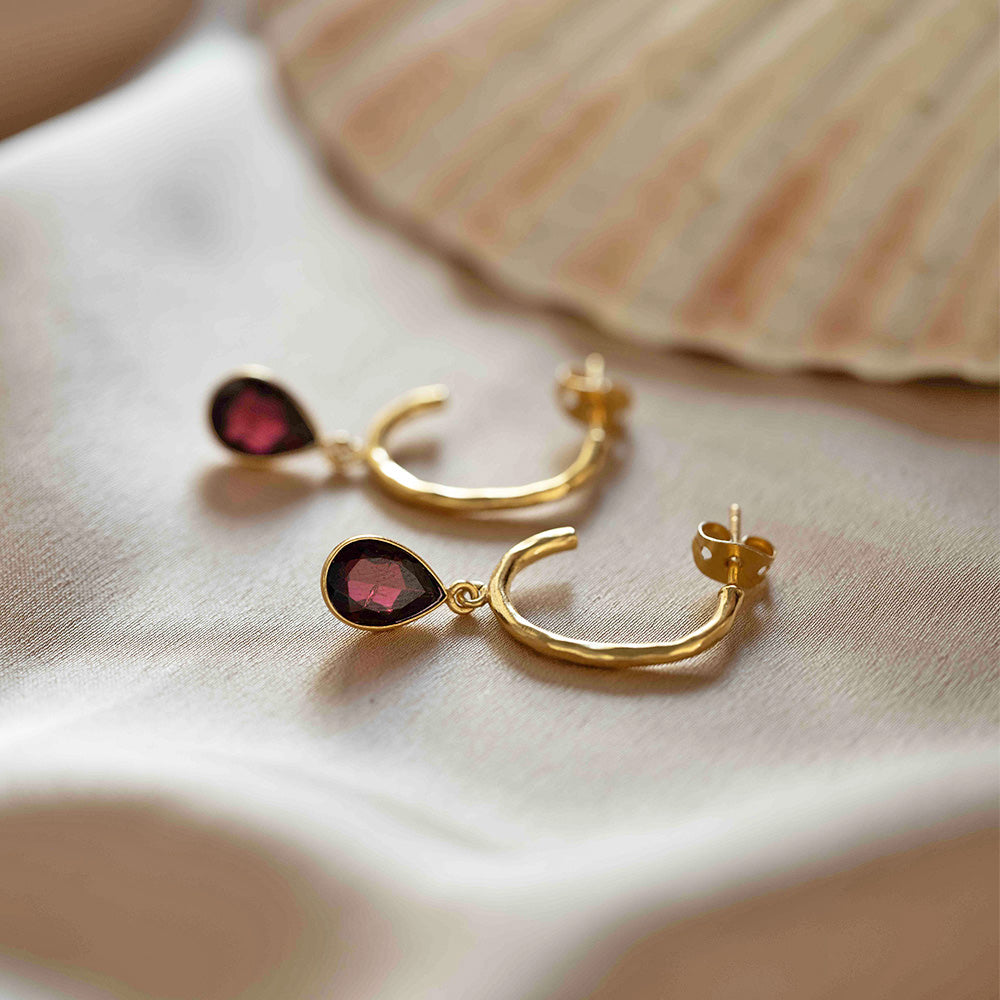 Admiring Garnet Earrings Gold Plated