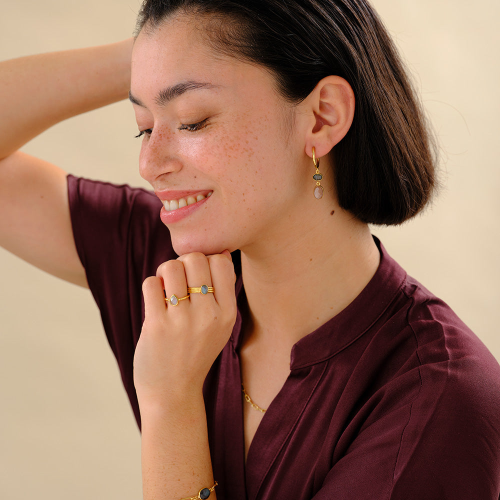 Shimmering Pfirsich-Mondstein Labradorit Ohrringen