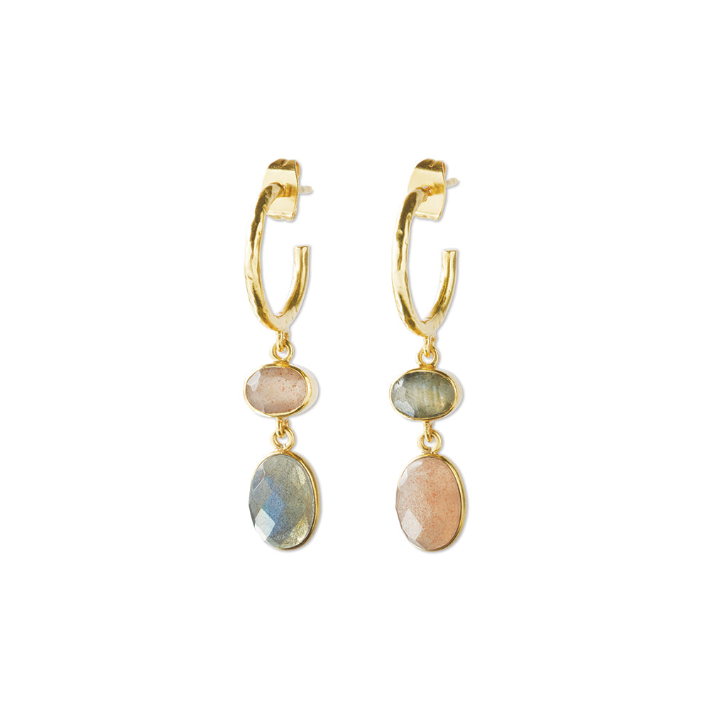 Shimmering Pfirsich-Mondstein Labradorit Ohrringen