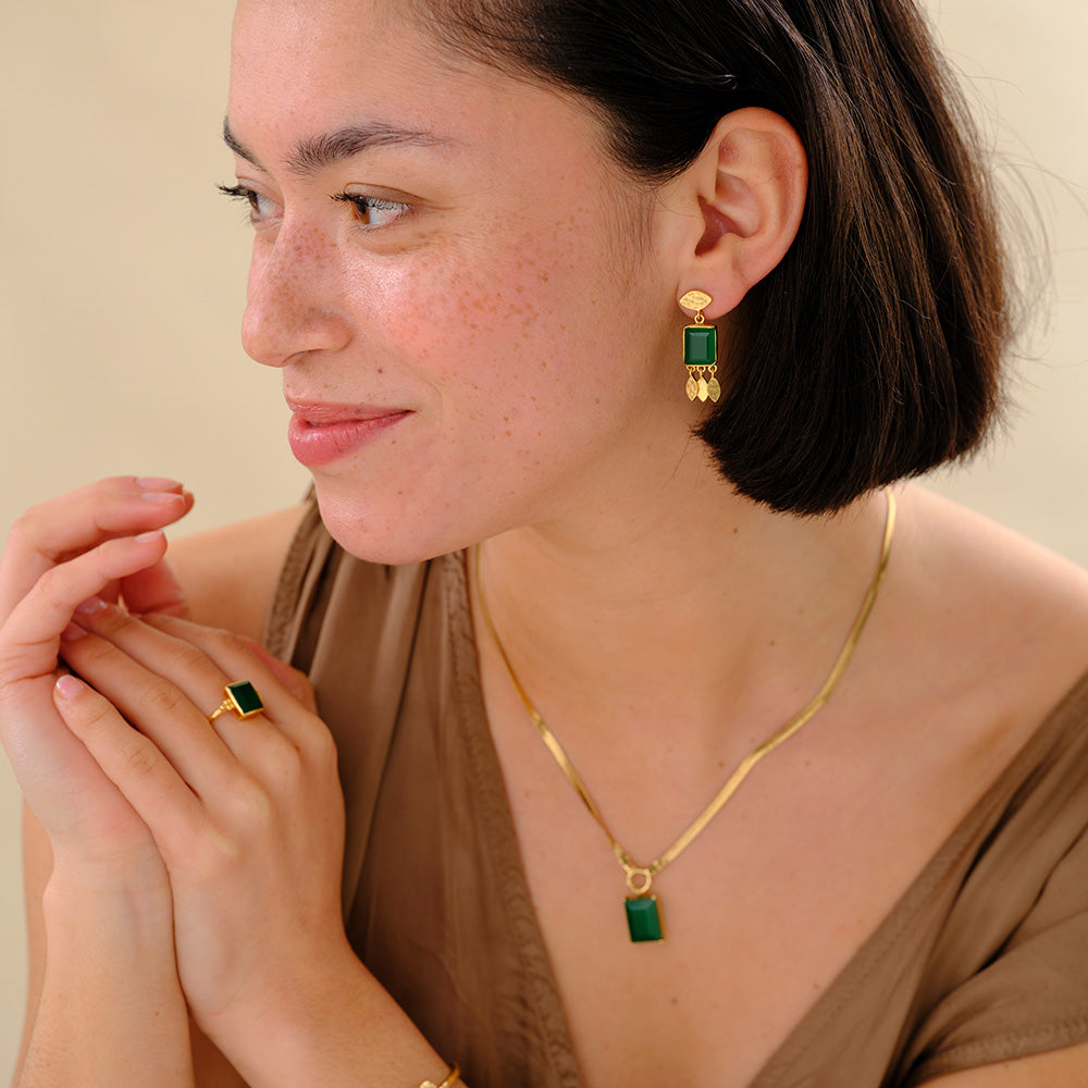 Affectionate Groene Onyx Oorbellen