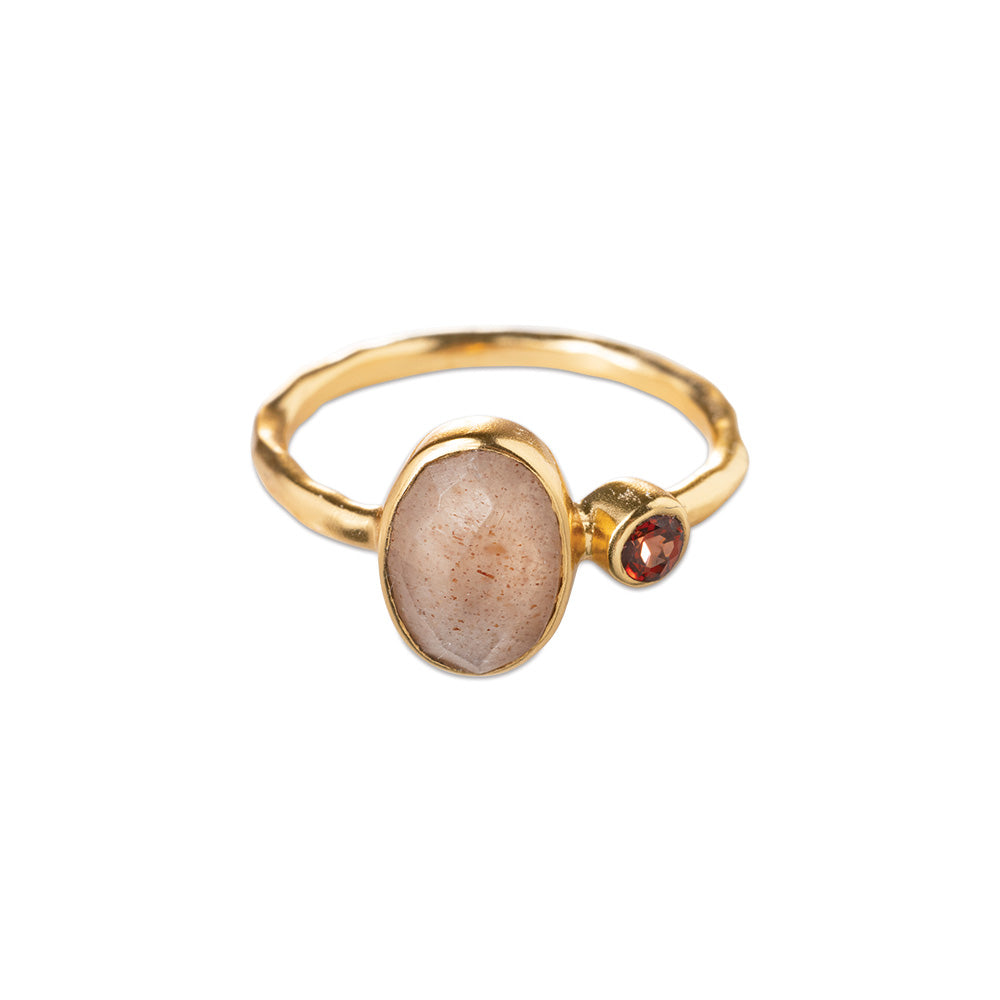 Vibrant Perzik Maansteen Ring - 18,5