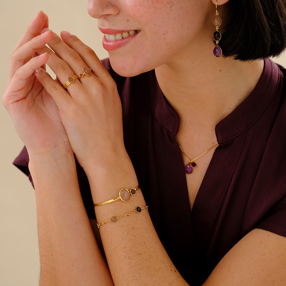 Vibrant Perzikmaansteen Ring - 17,5