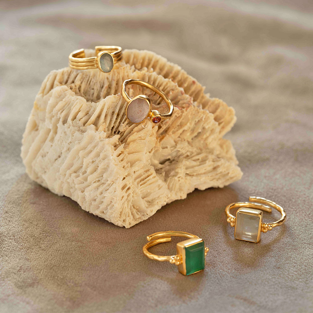 Vibrant Pfirsich-Mondstein Ring - 18,5